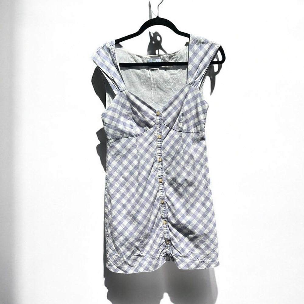 🌻SAYLOR Hadleigh Purple White Gingham Check Short Sleeve Mini Dress Size M - Picture 4 of 11